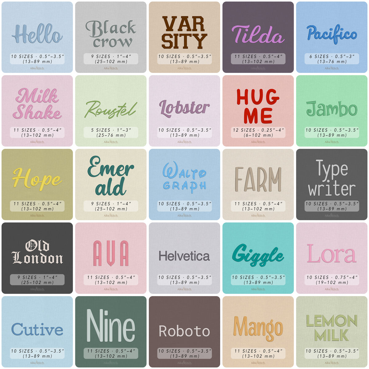 Bundle 50 PES Embroidery Fonts