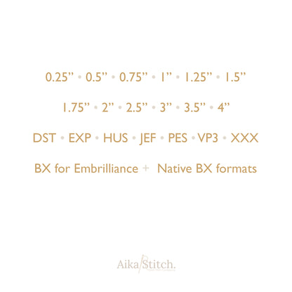 Helvetica Bold Native BX Embroidery Font - Satin Stitch Alphabet (12 Sizes)