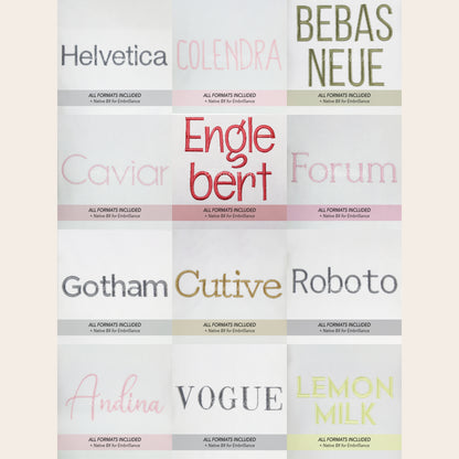 Bundle 12 Modern Sans Native BX Embroidery Fonts - Satin Stitch Alphabet (0.25-8in)