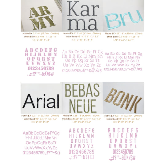 Bundle 12 Bold Block Native BX Embroidery Fonts - Satin Stitch Alphabet (0.25-8in)