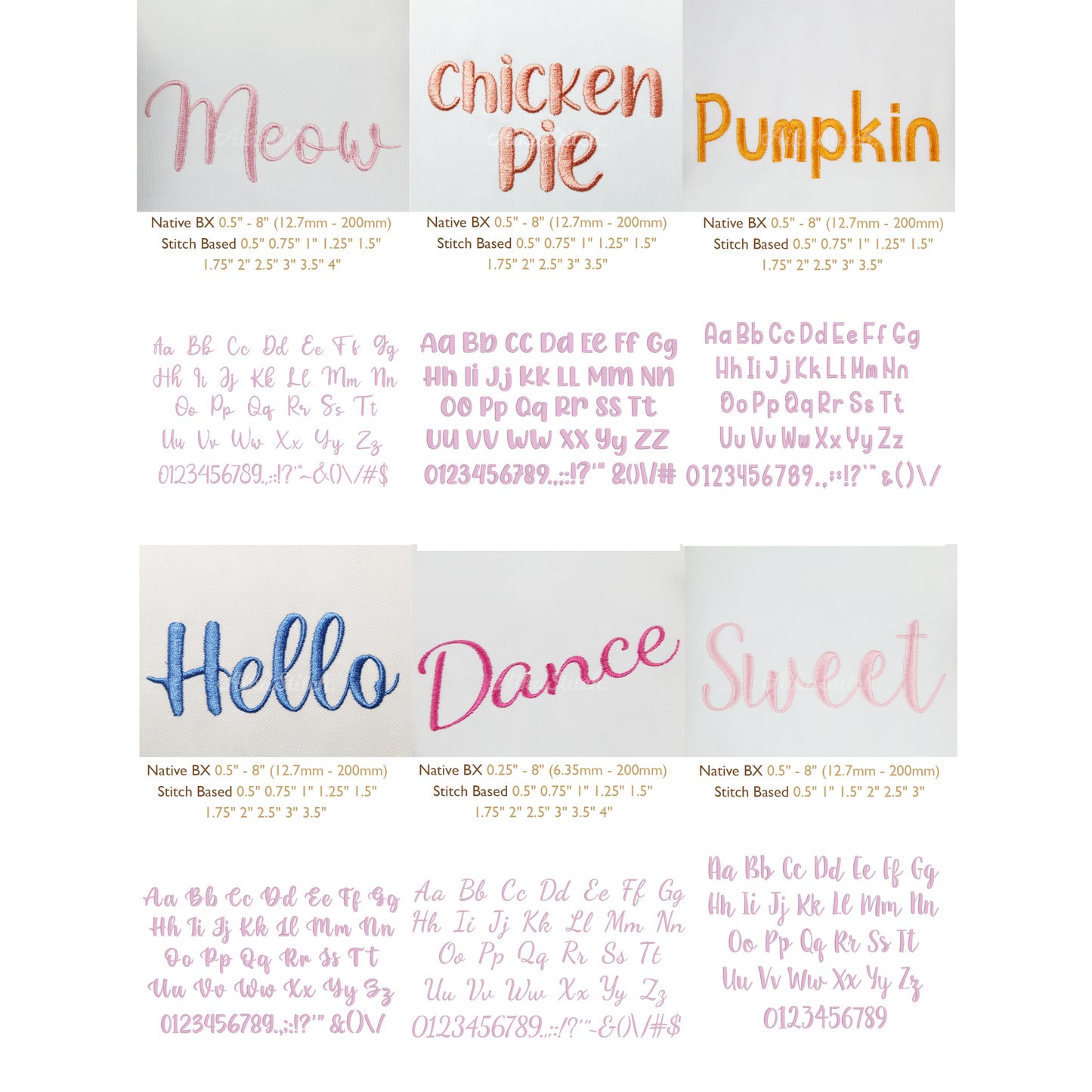 Bundle 12 Native BX Embroidery Fonts - Satin Stitch Alphabet (0.25-8in)