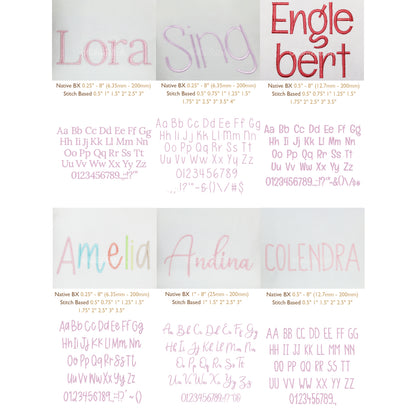 Bundle 12 Elegant Serif Native BX Embroidery Fonts - Satin Stitch Alphabet (0.25-8in)