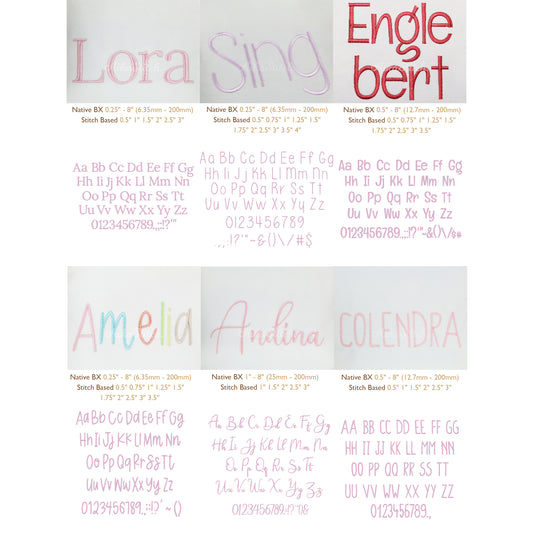 Bundle 12 Elegant Serif Native BX Embroidery Fonts - Satin Stitch Alphabet (0.25-8in)