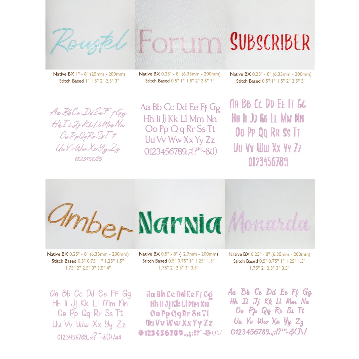 Bundle 12 Elegant Serif Native BX Embroidery Fonts - Satin Stitch Alphabet (0.25-8in)