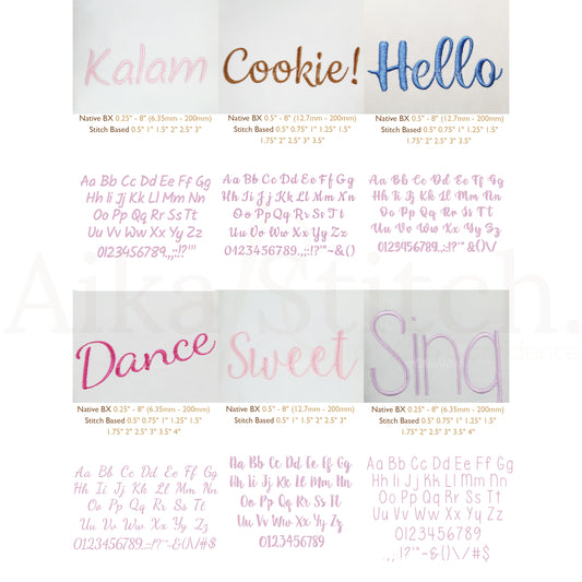 Bundle 12 Handwritten Native BX Embroidery Fonts - Satin Stitch Alphabet (0.25-8in)