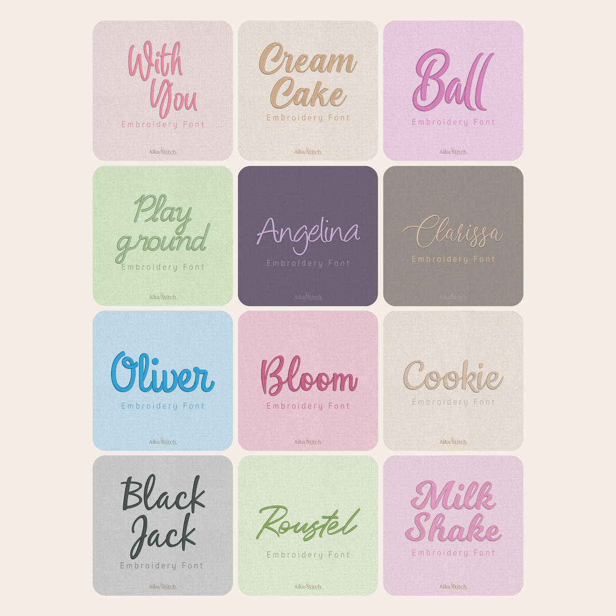 Bundle 12 Handwritten Embroidery Fonts