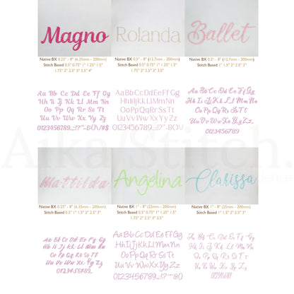Bundle 12 Script Native BX Embroidery Fonts - Satin Stitch Alphabet (0.25-8in)
