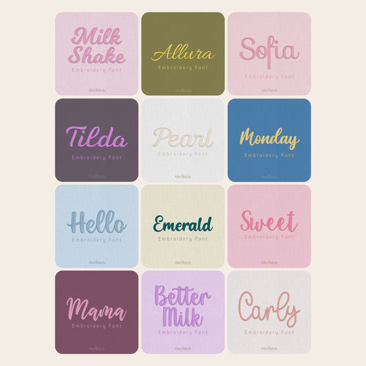 Bundle 12 Script Embroidery Fonts