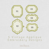 5 Vintage Frame Bundle Appliques Embroidery Design - 7 sizes