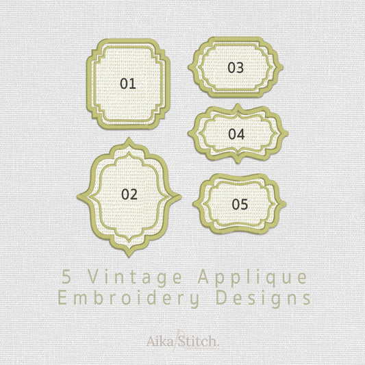 5 Vintage Frame Bundle Appliques Embroidery Design - 7 sizes