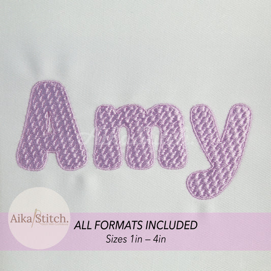 Amy BX Embroidery Font - Fill Stitch Alphabet (9 Sizes)
