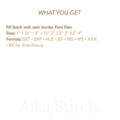 Amy BX Embroidery Font - Fill Stitch Alphabet (9 Sizes)