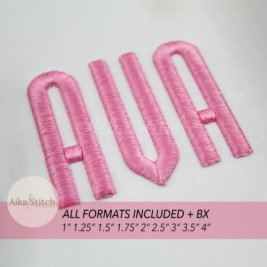 Ava 3D Puff BX Embroidery Font – Foam Alphabet (9 Sizes)