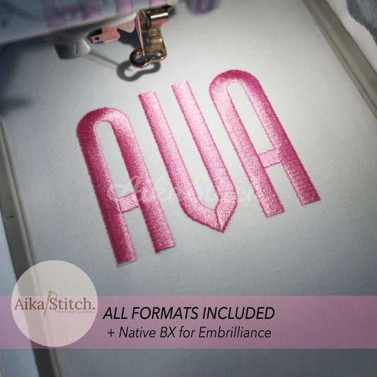 Ava Native BX Embroidery Font - Satin Stitch Alphabet (11 Sizes)