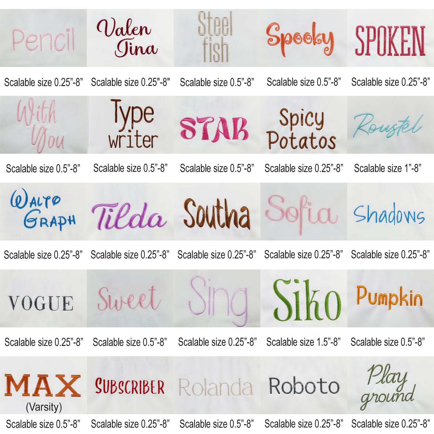 Bundle 100 Scalable NATIVE BX ONLY Embroidery Fonts, Sizes 0.25 - 8 inches