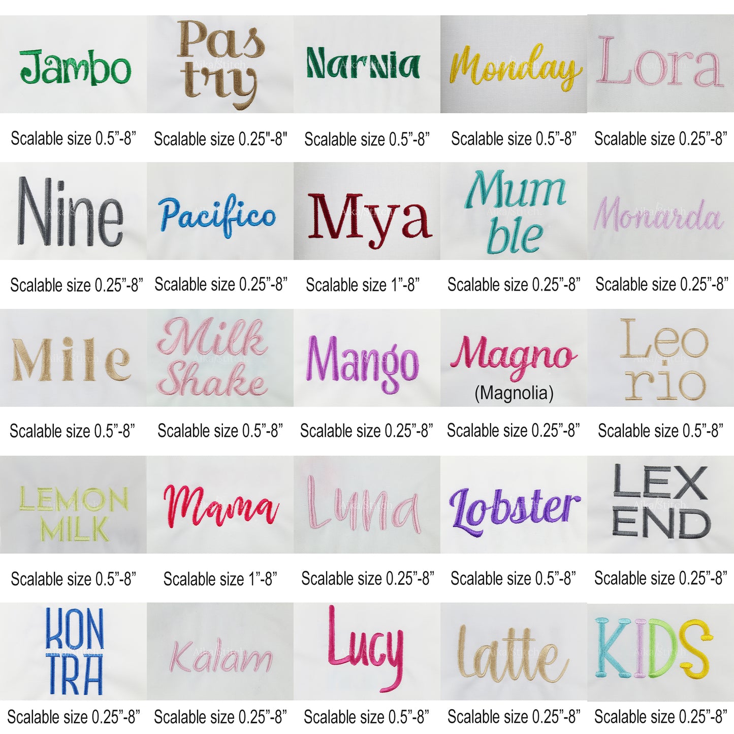 Bundle 100 Scalable NATIVE BX ONLY Embroidery Fonts, Sizes 0.25 - 8 inches