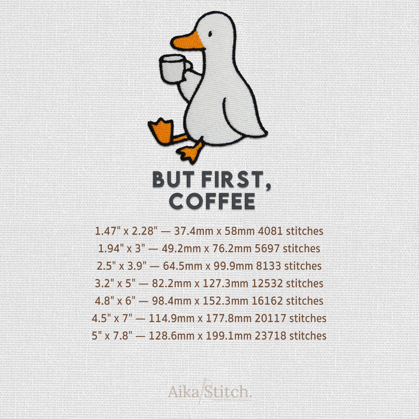 Duck But First Coffee Embroidery Design - 7 sizes