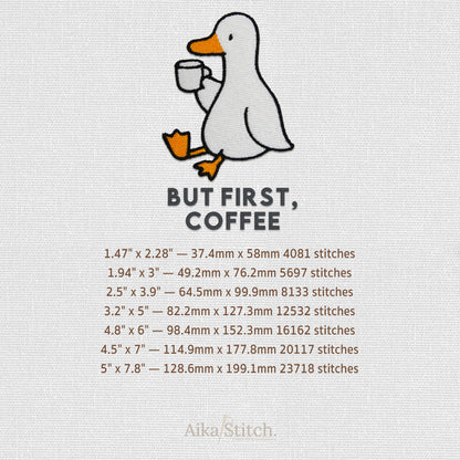 Duck But First Coffee Embroidery Design - 7 sizes