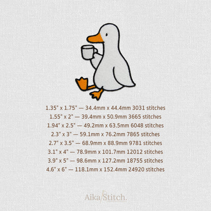 Duck Coffee Clipart Embroidery Design - 8 sizes