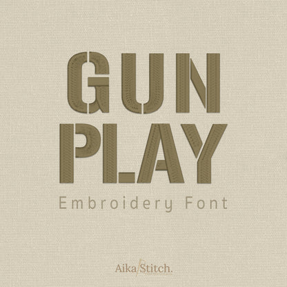 Gun Play Stencil Army Embroidery Font | Native BX Included