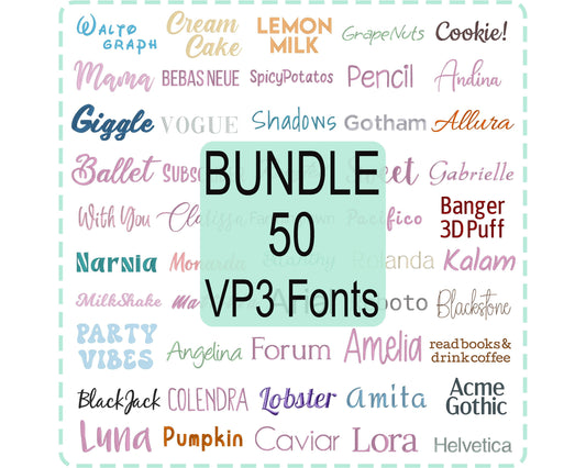 Bundle 50 VP3 Embroidery Font - Satin Stitch Alphabet