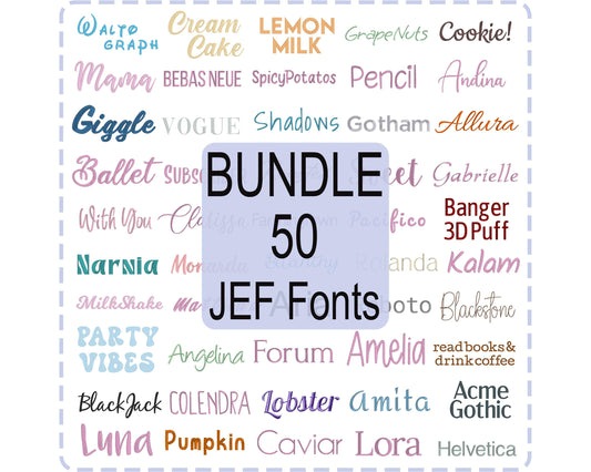 Bundle 50 JEF Embroidery Font - Satin Stitch Alphabet