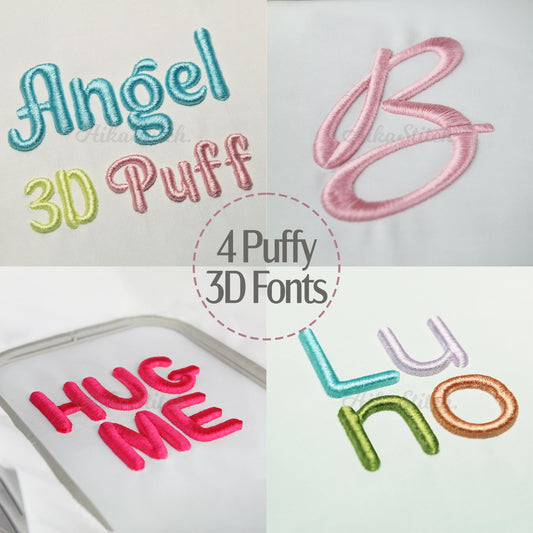 Bundle 4 3D Puff BX Embroidery Fonts – Foam Alphabet (7 Sizes)