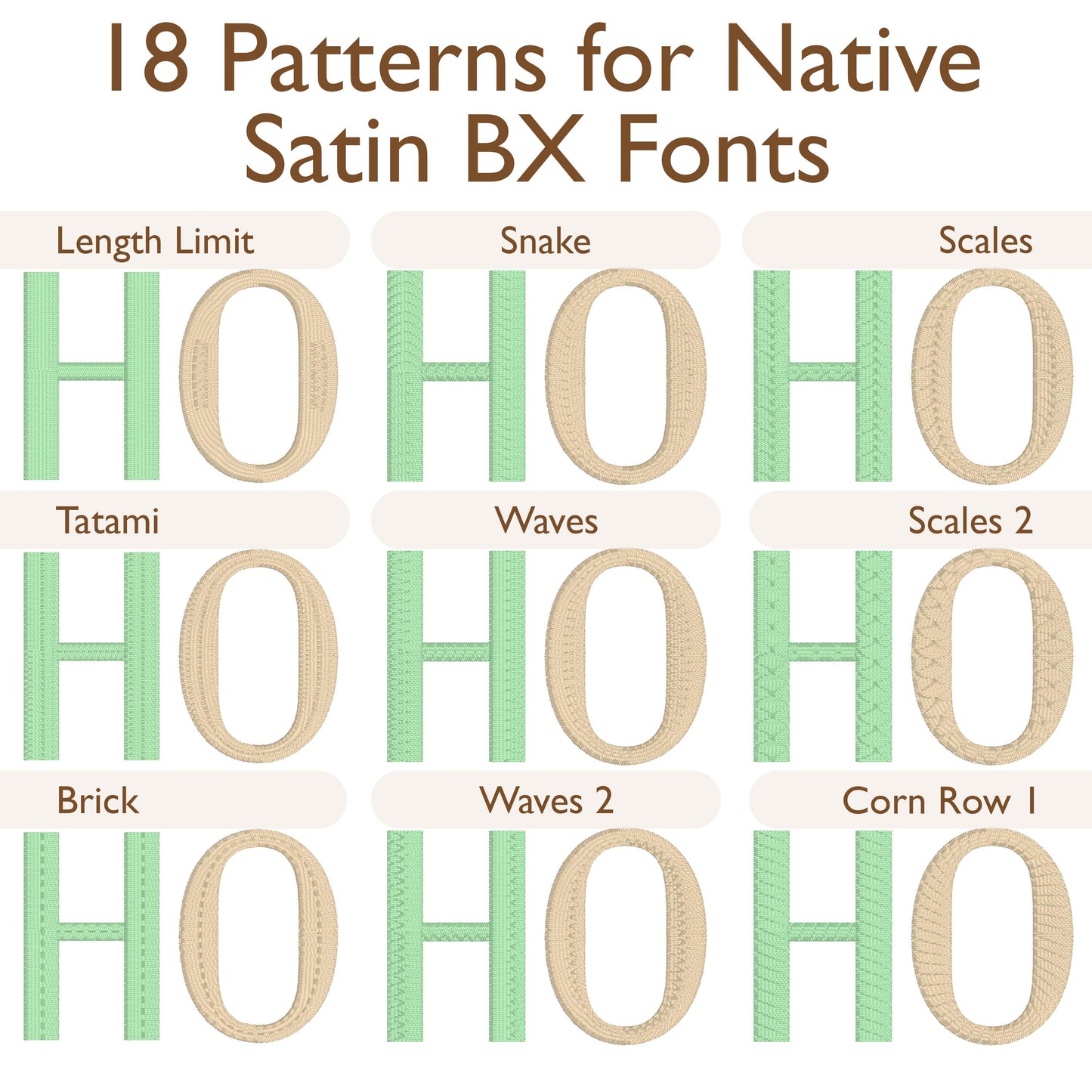 Apple Native BX Embroidery Font - Satin Stitch Alphabet (10 Sizes)