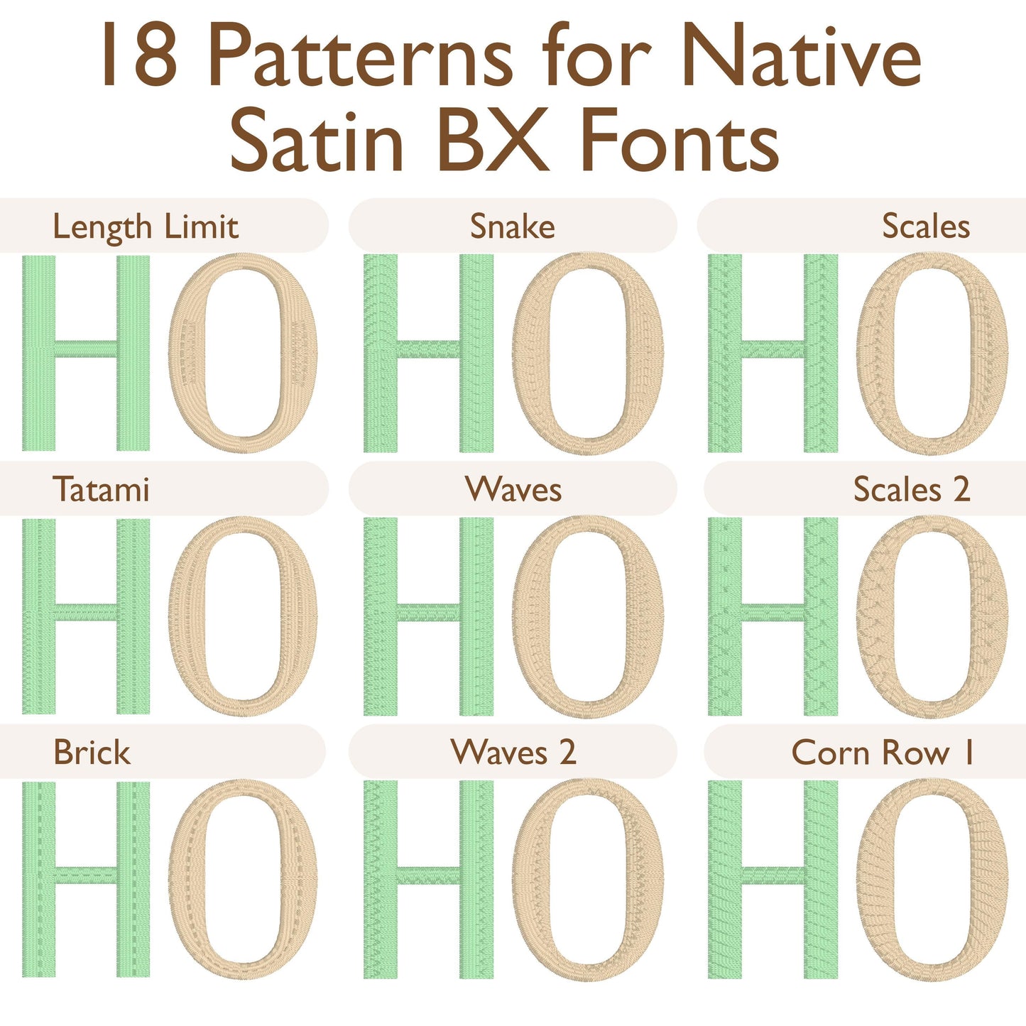 Bru Native BX Embroidery Font - Satin Stitch Alphabet (11 Sizes)