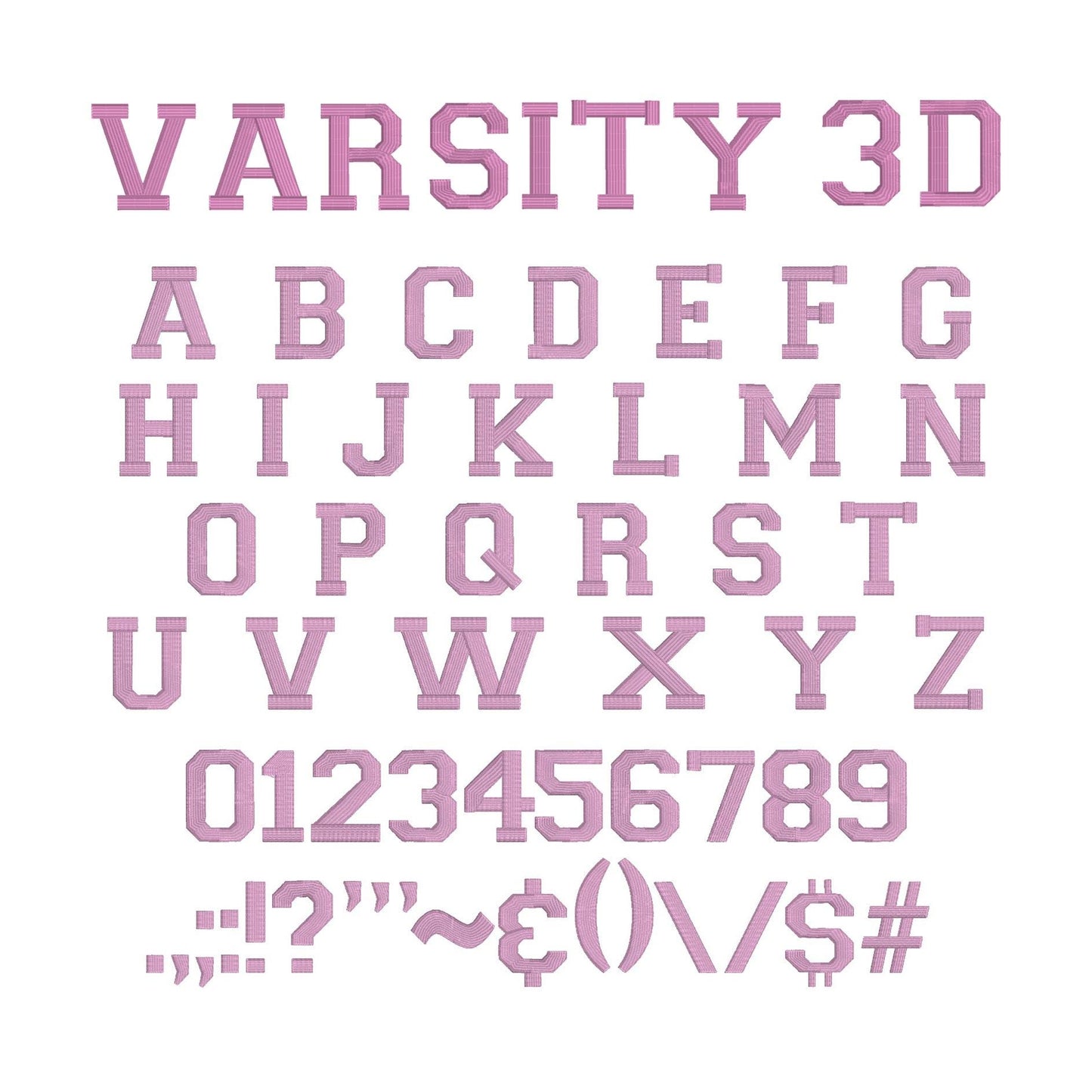 Varsity 3D Puff Native BX Embroidery Font – Foam Alphabet (7 Sizes)