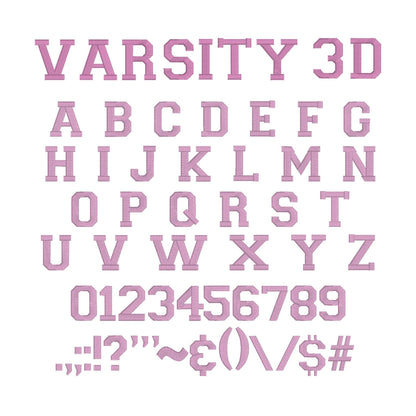 Varsity 3D Puff Native BX Embroidery Font – Foam Alphabet (7 Sizes)