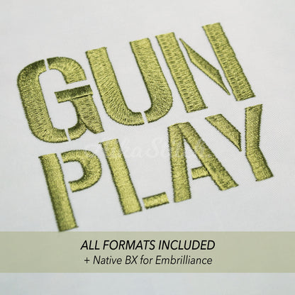 GunPlay Native BX Embroidery Font - Satin Stitch Alphabet (10 Sizes)
