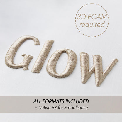 Glow 3D Puff Native BX Embroidery Font – Foam Alphabet (7 Sizes)