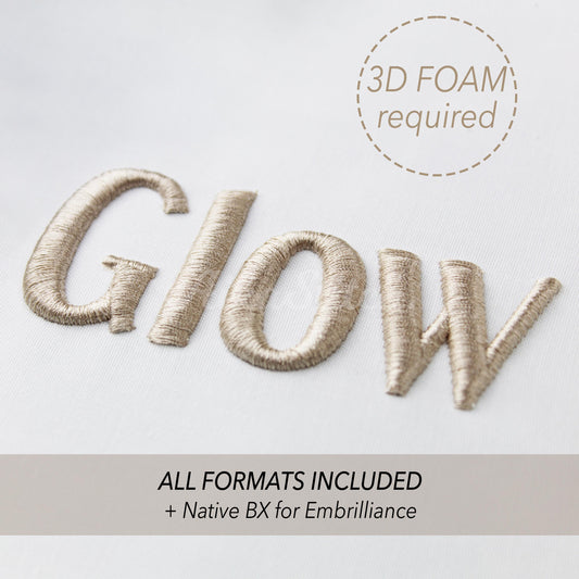 Glow 3D Puff Native BX Embroidery Font – Foam Alphabet (7 Sizes)