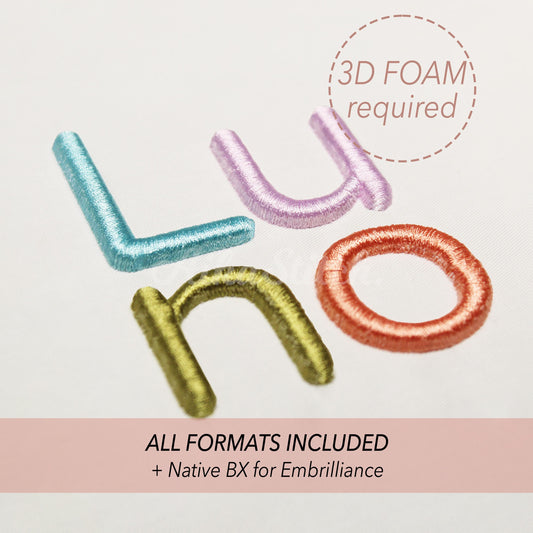 Luno 3D Puff Native BX Embroidery Font – Foam Alphabet (7 Sizes)