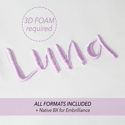 Luna 3D Puff Native BX Embroidery Font – Foam Alphabet (7 Sizes)