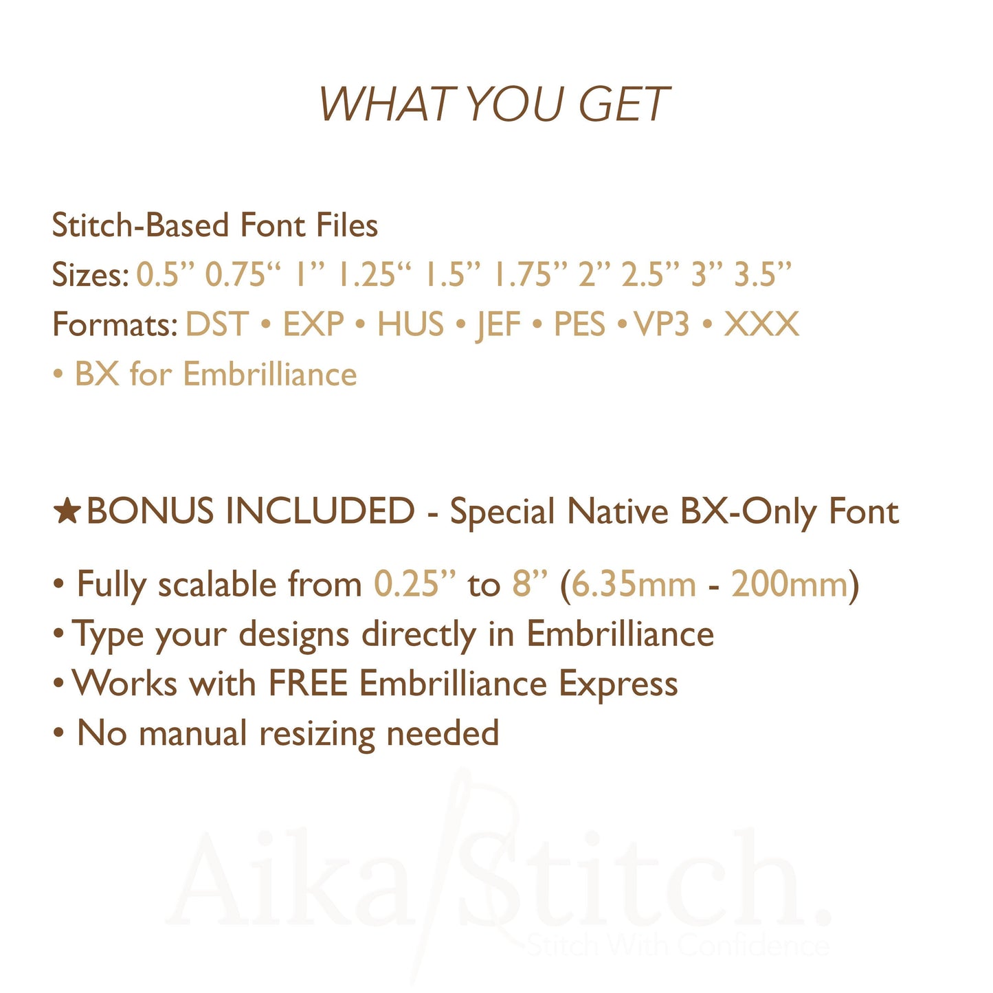 Apple Native BX Embroidery Font - Satin Stitch Alphabet (10 Sizes)