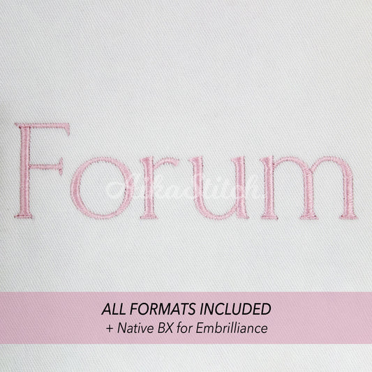 Forum Native BX Embroidery Font - Satin Stitch Alphabet (6 Sizes)