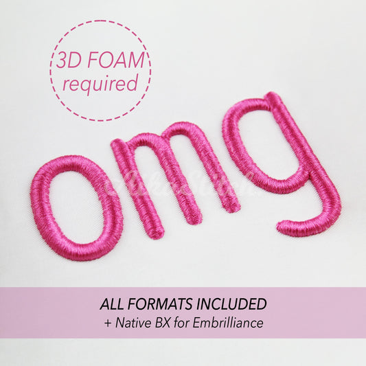 Omg 3D Puff Native BX Embroidery Font – Foam Alphabet (9 Sizes)
