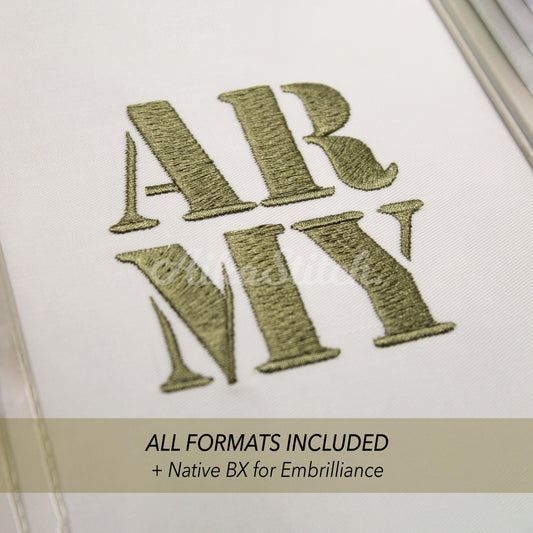 Stencil Army Native BX Embroidery Font - Satin Stitch Alphabet (10 Sizes)
