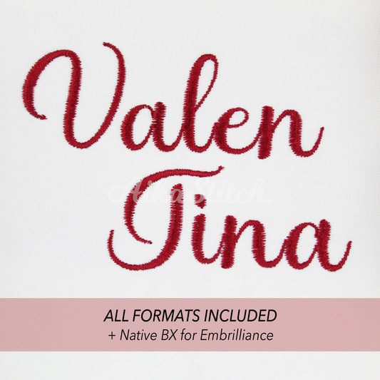 Valentina Native BX Embroidery Font - Satin Stitch Alphabet (10 Sizes)