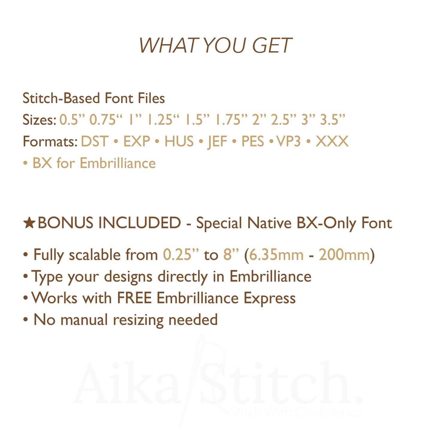 Amelia Native BX Embroidery Font - Satin Stitch Alphabet (11 Sizes)