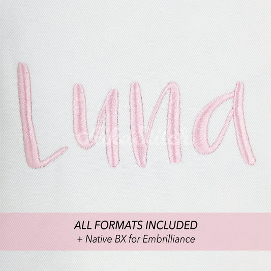 Luna Native BX Embroidery Font - Satin Stitch Alphabet (6 Sizes)