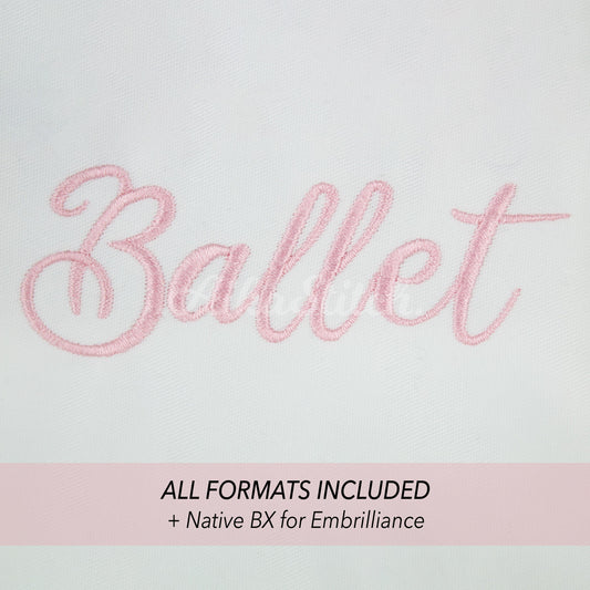 Ballet Native BX Embroidery Font - Satin Stitch Alphabet (5 Sizes)