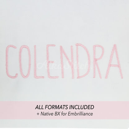 Colendra Native BX Embroidery Font - Satin Stitch Alphabet (6 Sizes)