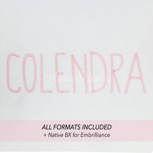 Colendra Native BX Embroidery Font - Satin Stitch Alphabet (6 Sizes)