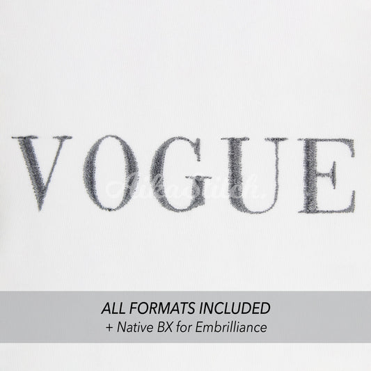 Vogue Native BX Embroidery Font - Satin Stitch Alphabet (10 Sizes)