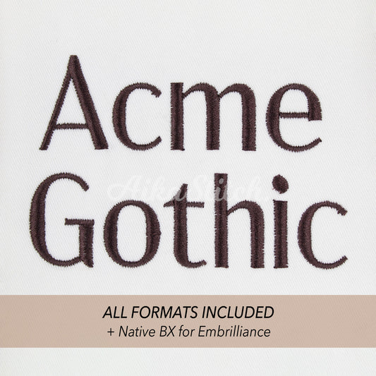 Acme Gothic Native BX Embroidery Font - Satin Stitch Alphabet (10 Sizes)