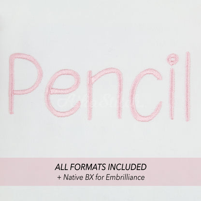 Pencil Native BX Embroidery Font - Satin Stitch Alphabet (6 Sizes)