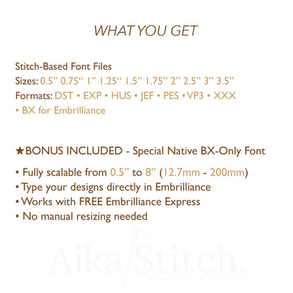 Allura Native BX Embroidery Font - Satin Stitch Alphabet (10 Sizes)